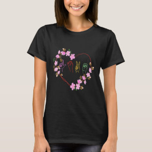 T-shirt Signe d'amour Langue des signes Fleur de cœur ASL