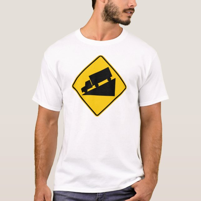 T-shirt Signe d'avertissement de colline ou de route de (Devant)