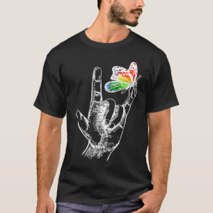 T-shirt Signe de la main Je t'aime Papillon Autisme Awa