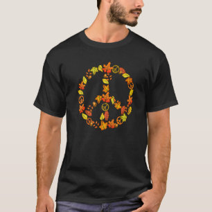 T-shirt Signe de Paix Amour  60s 70s Tie Dye Feuilles d'Au