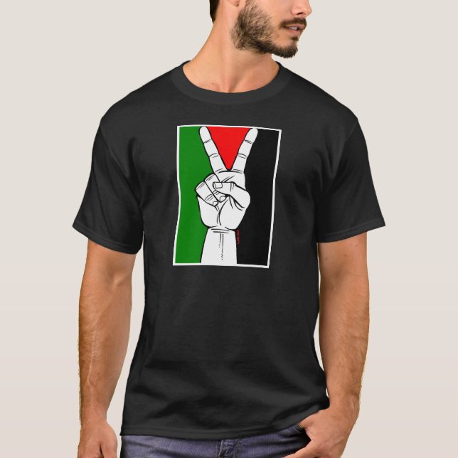 T-SHIRT SIGNE DE PAIX DE DRAPEAU DE LA PALESTINE (Devant)
