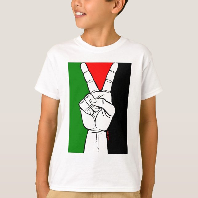 T-SHIRT SIGNE DE PAIX DE DRAPEAU DE LA PALESTINE (Devant)