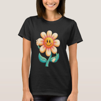 T-shirt Signe de Paix Fleur de Marguerite Rétro Groovy Pos