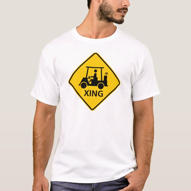 T-shirt Signe de route de croisement de chariot de golf (Devant)