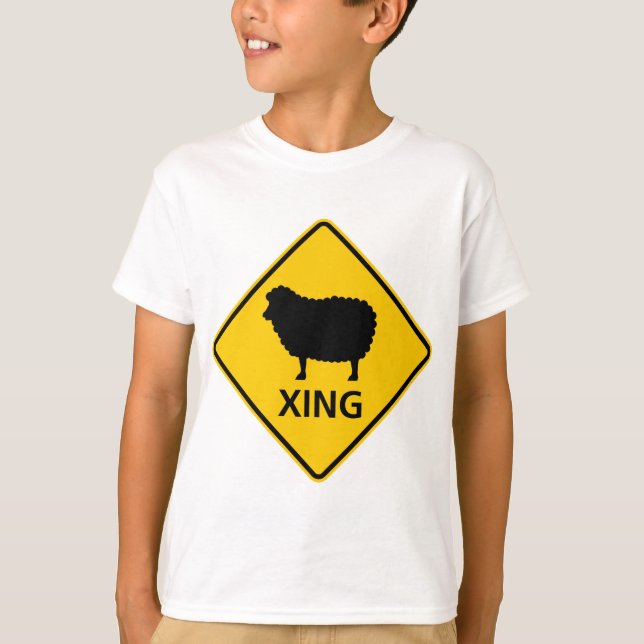 T-shirt Signe de route de croisement de moutons (Devant)