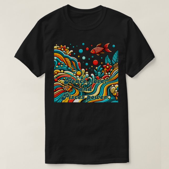 T-shirt signe zodiaque Poissons dans le style années 60 (Design devant)