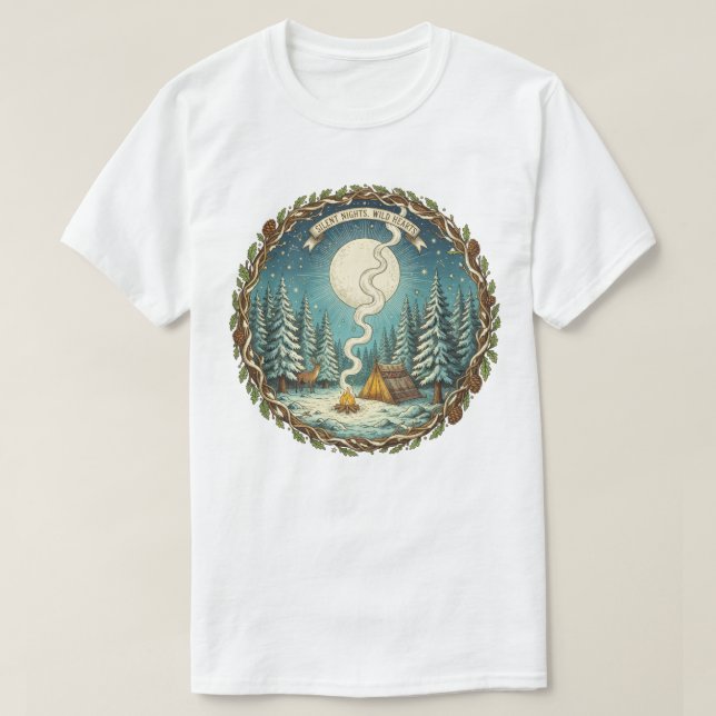 T-shirt Silent Nights Wild Hearts Winter Camping Art (Design devant)