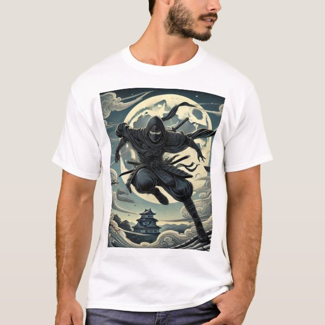 T-shirt Silent Warrior: Ninja Under the Moon (Devant)