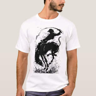 T-shirt Silhouette artistique dynamique de rodéo cowboy