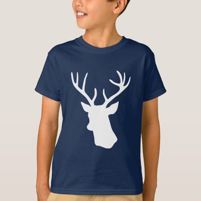 T-shirt Silhouette blanche de tête de cerfs communs - (Devant)