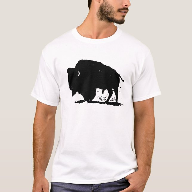 T-shirt Silhouette de buffle noir et blanc (Devant)