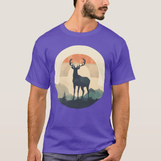 T-shirt Silhouette de cerf Camping sportif en forêt émerau