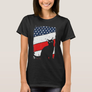 T-shirt Silhouette de chat 4 juillet Drapeau américain Pat