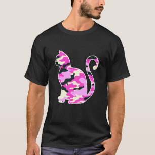 T-shirt Silhouette de chat camouflé rose pour femmes homme