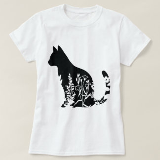 T-shirt Silhouette de chat floral design minimaliste