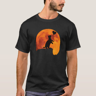 T-shirt Silhouette de chat sous la pleine lune avec un cœu