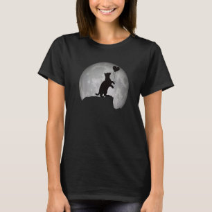 T-shirt Silhouette de chat sous la pleine lune avec un cœu