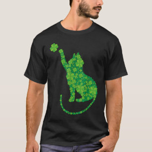 T-shirt Silhouette de chat vert trèfles Saint-Patrick