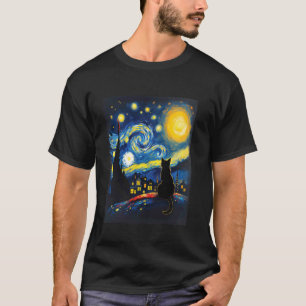 T-shirt Silhouette de chat vibrant style d'art de Van Gogh