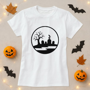 T-shirt Silhouette de cimetière hantée moderne
