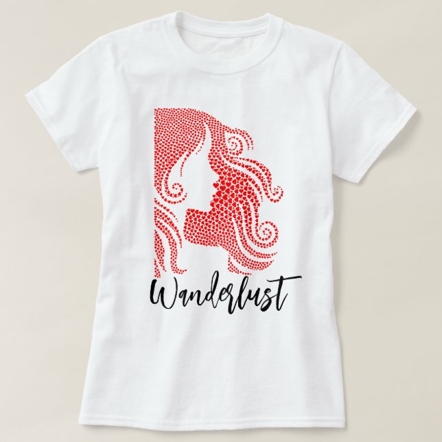 T-shirt Silhouette de la fille Wanderlust dans les Coeurs  (Design devant)