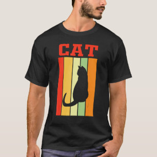 T-shirt Silhouette de l'ombre de chat en couleurs rétro