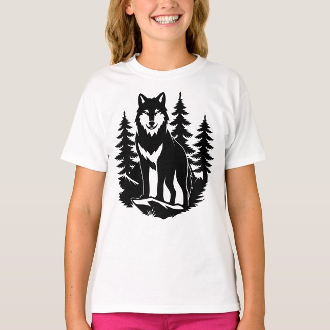 T-shirt Silhouette de loup en forêt (Devant)