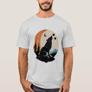 T-shirt Silhouette De Loup Ou De Chat Avec Teil Gris Lune