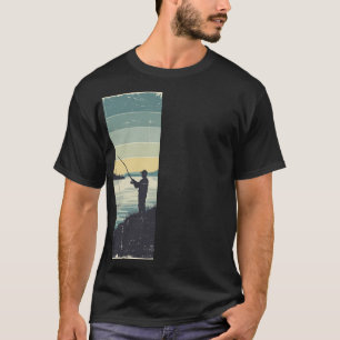 T-shirt Silhouette de pêche vintage au bord d'un lac