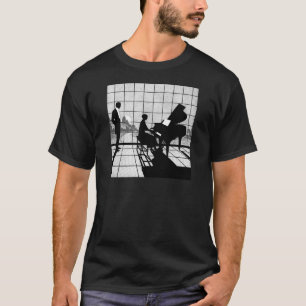 T-shirt Silhouette de Piano Style Art Déco Noir et Blanc
