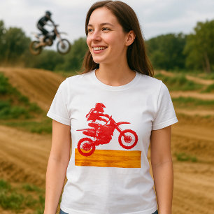 T-shirt Silhouette de pilote de moto cross rouge