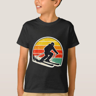 T-shirt Silhouette de skieur au coucher du soleil vintage 