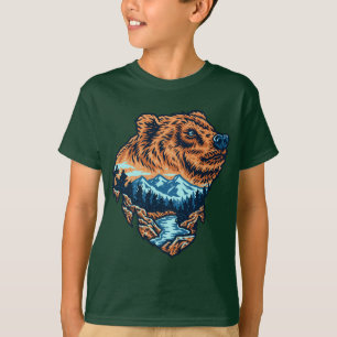 T-shirt Silhouette de tête d'ours grizzly Montagne Forêt R