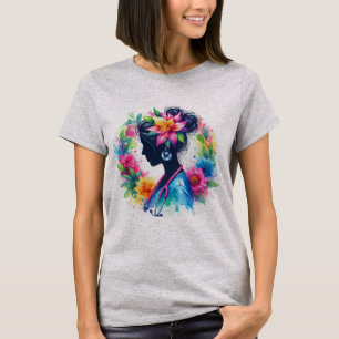 T-shirt Silhouette d'infirmière florale à l'aquarelle - In
