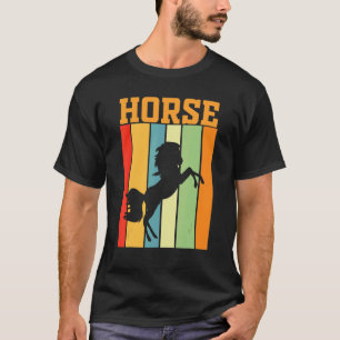 T-shirt Silhouette D'Ombre Du Cheval Aux Couleurs Rétro