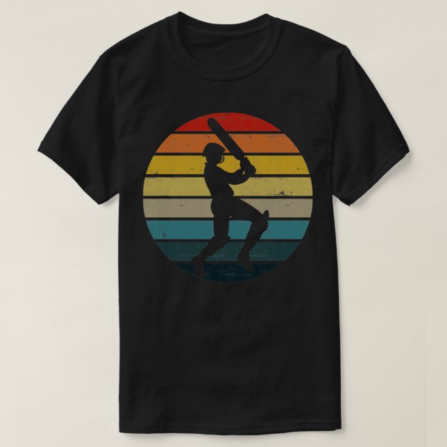 T-shirt Silhouette Du Joueur De Cricket Sur Un Su Rétro Pe (Design devant)