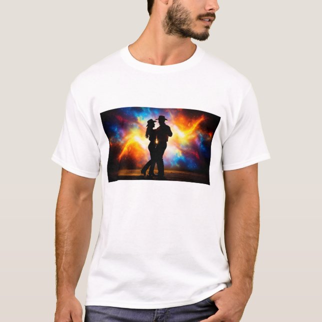 T-shirt Silhouette d'un couple de vache dansant ensemble (Devant)