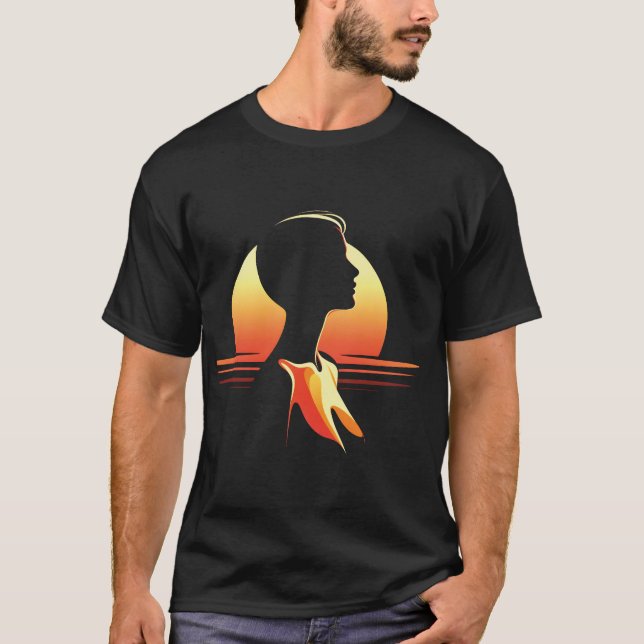T-shirt Silhouette féminine du coucher de soleil rétrograd (Devant)