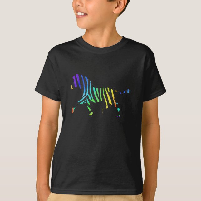 T-shirt Silhouette noir et arc-en-ciel Zebra (Devant)