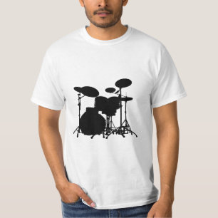 T-shirt Silhouette noire et blanche de kit de tambour -