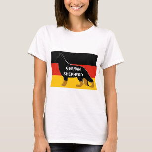T-shirt silhouette nom berger allemand sur drapeau bicolor