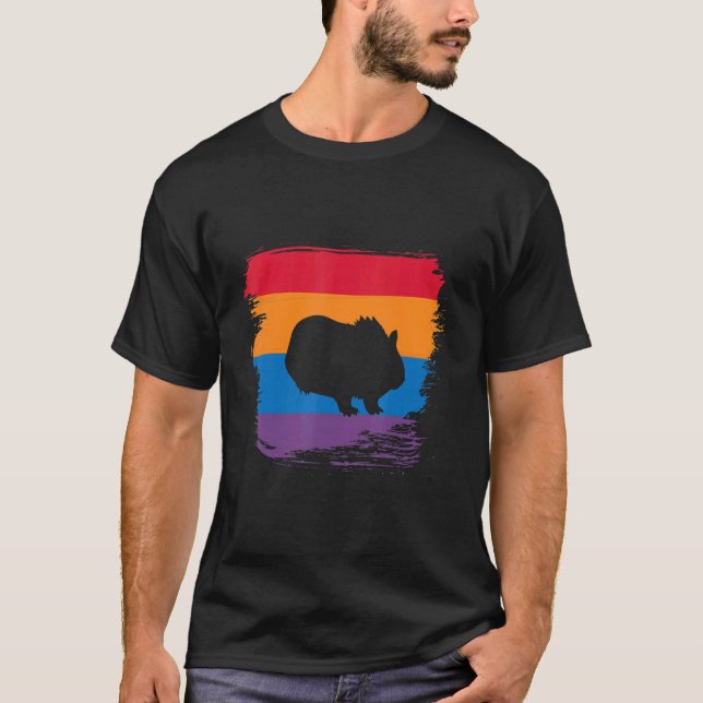 T-shirt Silhouette Ombre De Cochon De Guinée Avec Drapeau  (Devant)