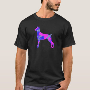 T-shirt Silhouette rose et bleue de chien Doberman Pinsche