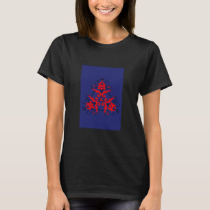 T-shirt Silhouette rouge à damas floral sur bleu marine