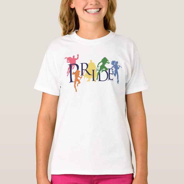 T-shirt Silhouettes de personnage de la Ligue de la Justic (Devant)