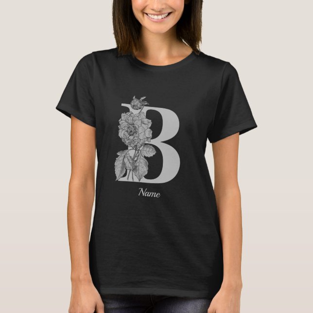 T-shirt Silver Peony Elegant Monogramme Initial B Nom   (Devant)