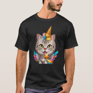 T-shirt Silver Tabby Cat Crème de glace Unicorne