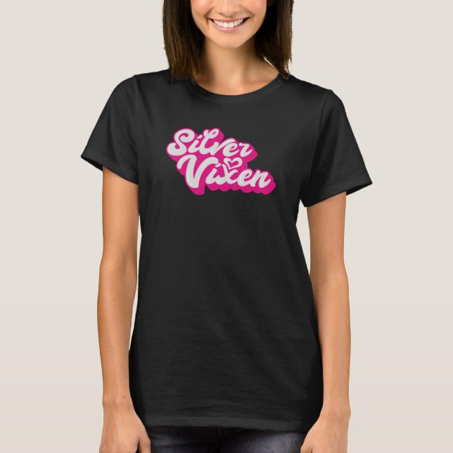 T-shirt Silver Vixen rose Retro Script Slogan de la fête d (Devant)
