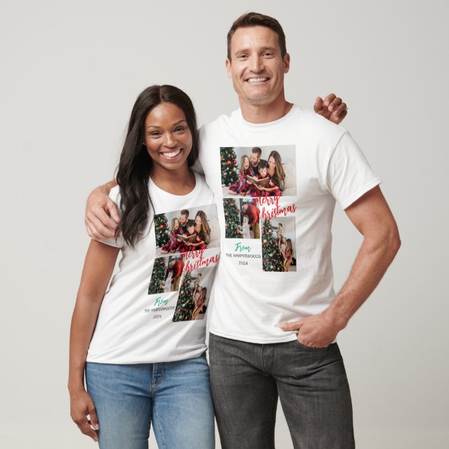 T-shirt  Simple Elegant modern 3 photo Christmas Family (Unisexe)