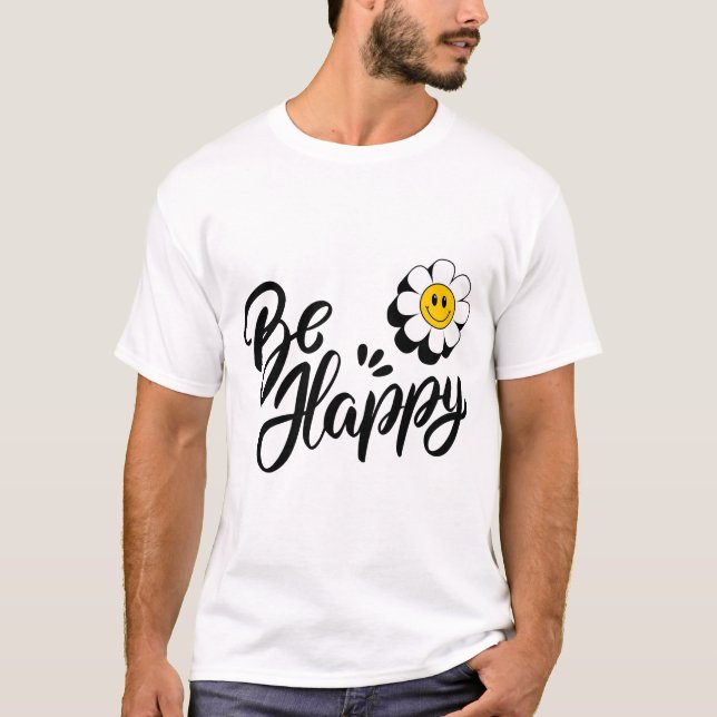 T-shirt Simple Happy Flower - Good Vibes Smile Design (Devant)